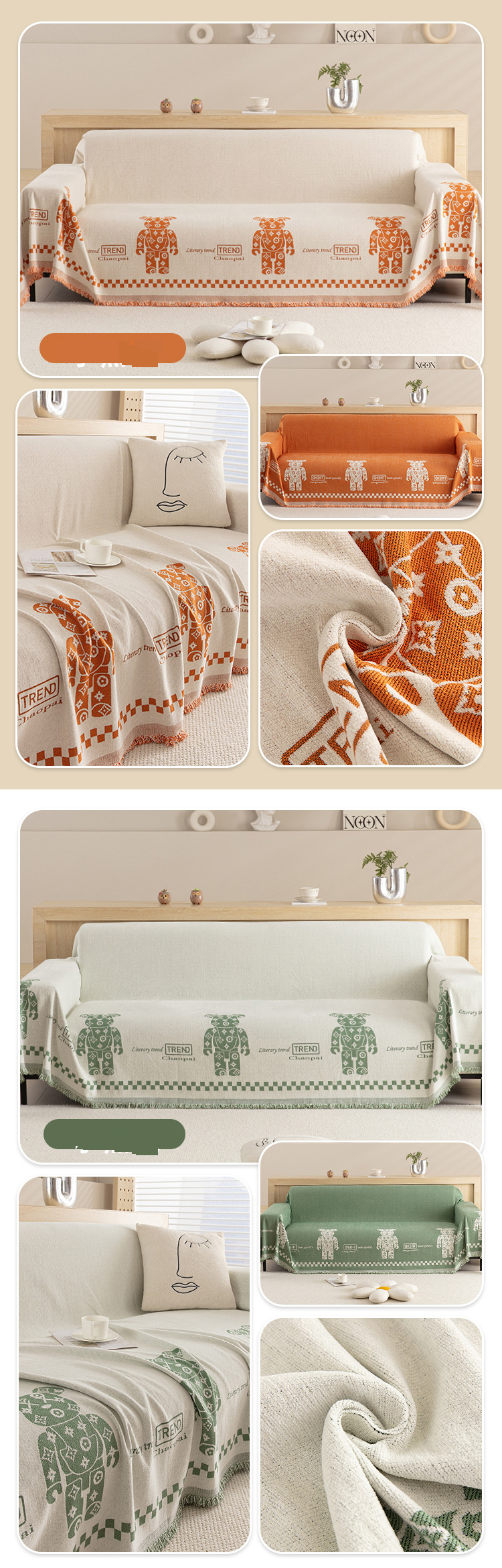 Simple Style Bear Chenille Sofa Towel High Grade Universal With Chaise Longue Non Slip And Dirt Resistant Sofa Cover Cloth For All Seasons_voghion.com