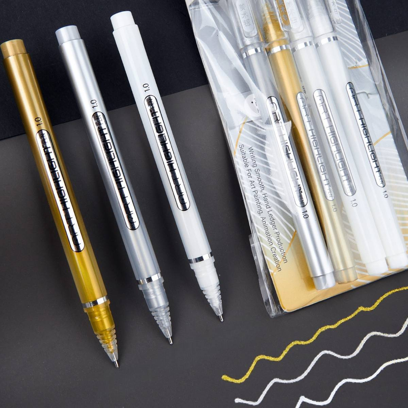 Marqueur surligneur blanc pour croquis, dessin et art – Imperméable, séchage rapide, pointe fine (0,6 mm/0,8 mm/1 mm) – Idéal pour les artistes_voghion.com