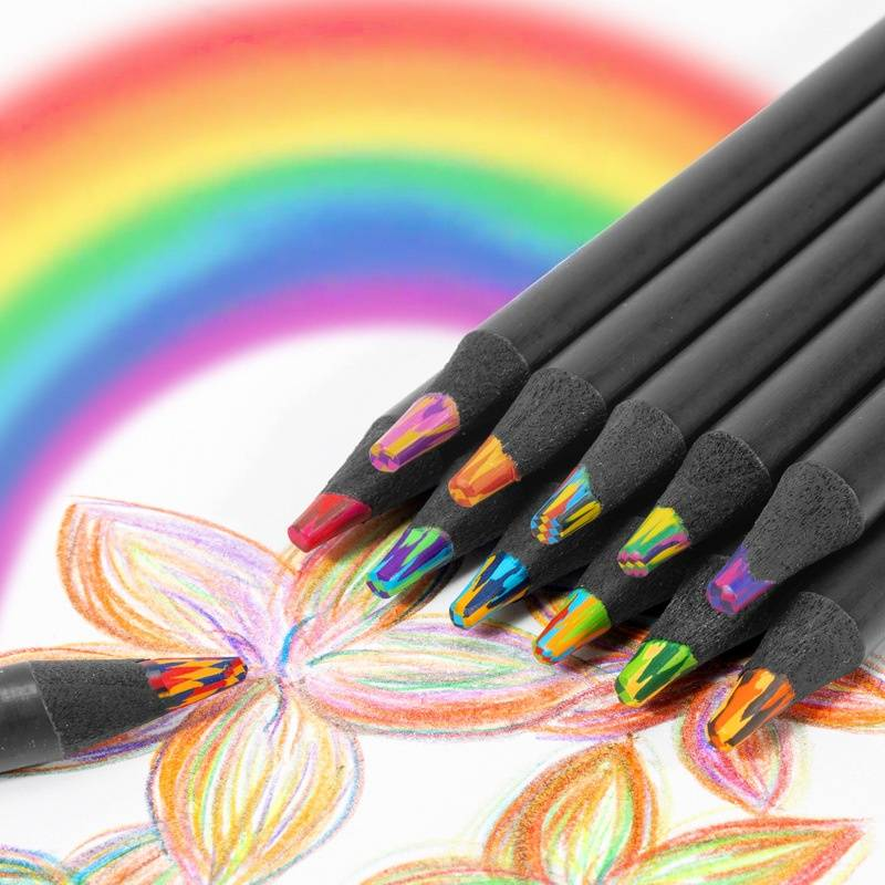 Rainbow Colored Pencils Set - 12 Vibrant Multicolor Wooden Pencils For DIY Art, Creative Drawing & Magic Coloring_voghion.com