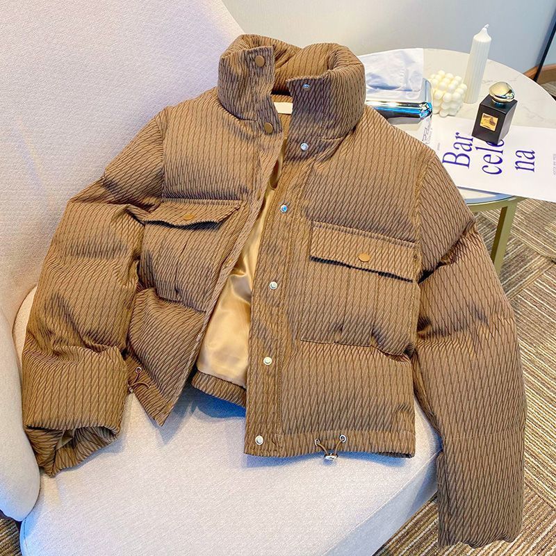 Women's Short Padded Khaki Cotton Jacket - Oversized Casual Winter Coat With Pockets, Loose Fit For Petite & Tall_voghion.com