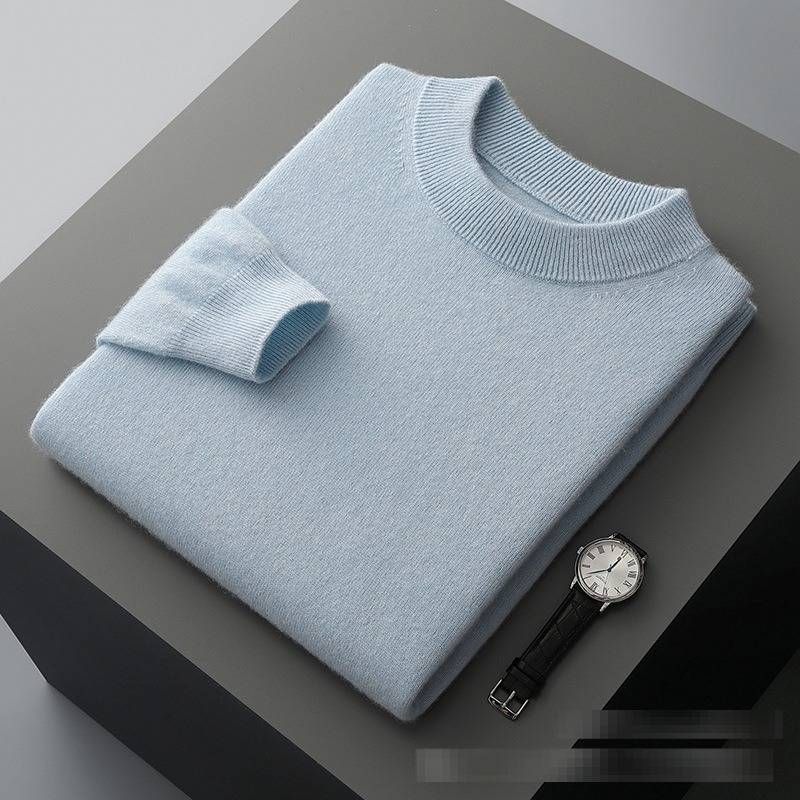 Men's Semi-Turtleneck Wool Sweater - Soft Knit Pullover For Business & Casual Wear, Breathable & Comfortable, Classic Solid Colors_voghion.com