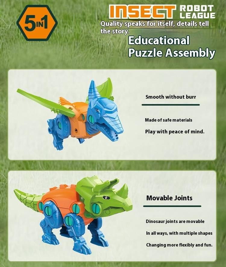 5-in-1 DIY Dinosaur Egg Toy Set – Screw-Together Transformable Robot, Animals & Insects – STEM Building Kit For Kids Ages 3-6_voghion.com