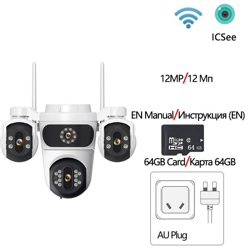 ICsee 360° Rotating WiFi Security Camera With Human Detection, 3 Views & Night Vision, Indoor/Outdoor IP66 Waterproof, Two-Way Audio_voghion.com