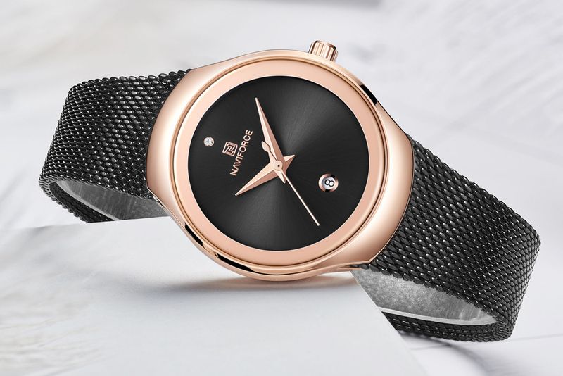 NAVIFORCE Lingxiang 5004 Women's Waterproof Quartz Watch, Stylish Simple Calendar Mesh Strap Watch Women's Watch_voghion.com