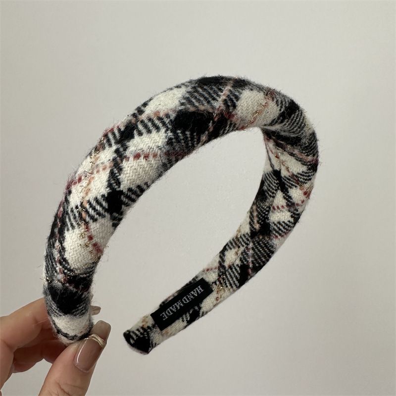 Stile coreano dolce Fashion Net Rosso nuovo colore plaid tessuto spugna fascia retro fascia larga copricapo per le donne_voghion.com