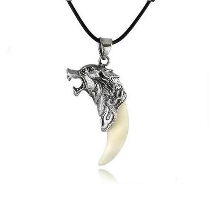 Collana con ciondolo a forma di cane classico, dente di lupo dominante, catena clavicola etnica, accessori punk per personalità maschile_voghion.com