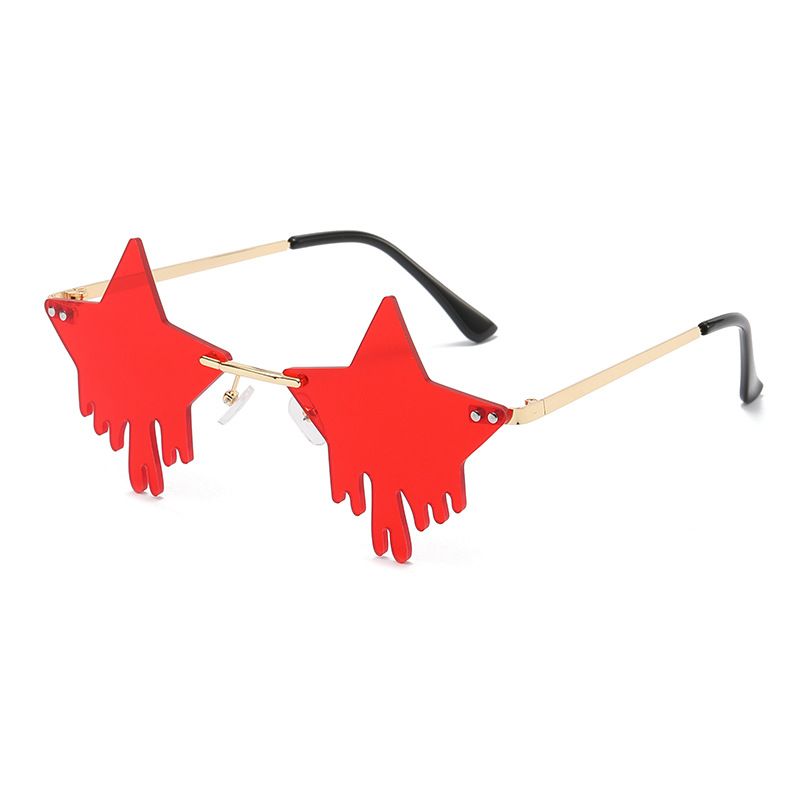 Nei Fënnef-Punkte-Stär-Waasserdrëps-Stil faarweg ouni Frame geschniddene Sonnebrëll mat Kugel Tréinen, witzeg Brëller_voghion.com