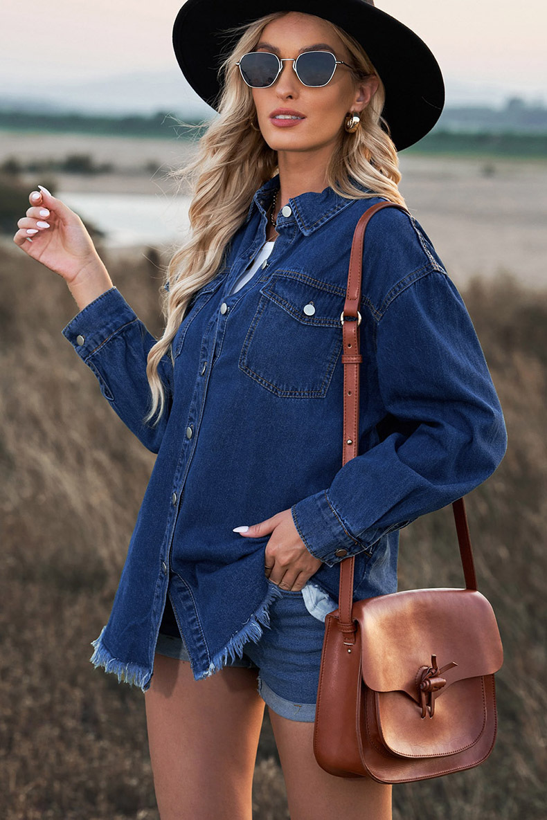 Vintage-Jeansjacke im Washed-Look für Damen – Lockere Passform, Knopfleiste, lange Ärmel, vielseitiger Freizeitmantel (in mehreren Farben und Größen erhältlich)_voghion.com