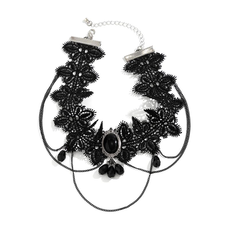 Lacteo Gotisk Sort Blonde Rebkæde Halskæde Krystalperler Geometrisk Charm Chokers Krave Piger Kvinder Fest Y2K Smykker_voghion.com