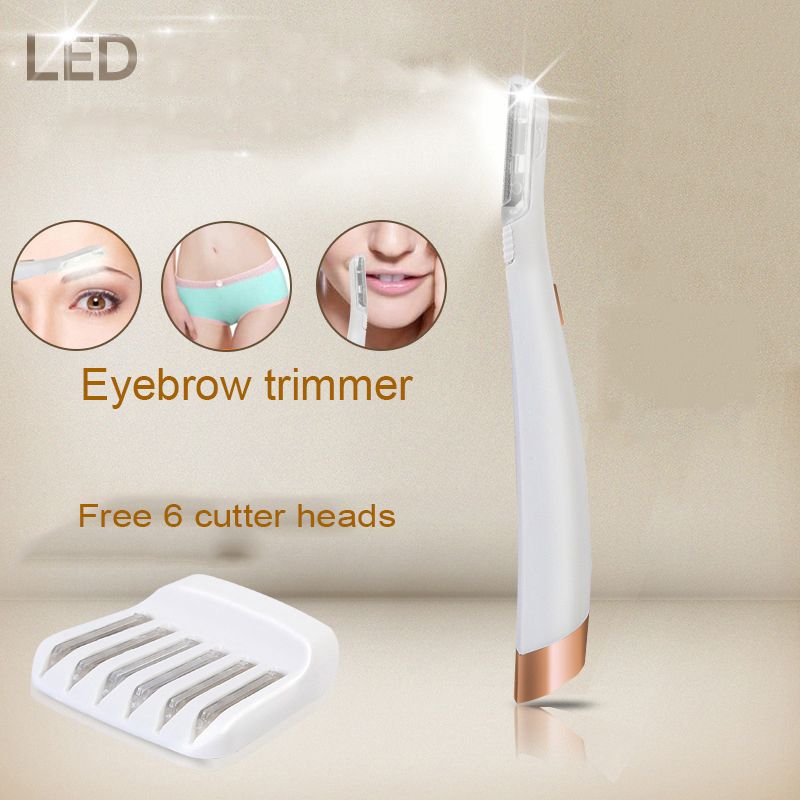 Gesichtsrasierer zum Dermaplaning, Augenbrauenformer, Rasier- und Haarwerkzeug mit LED-Beleuchtung für Frauen, Rasierer inklusive 6 Ersatzköpfen_voghion.com
