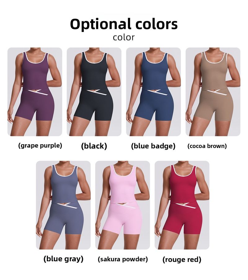 New Double-Sided Brushed Color-Block Tight-Fitting Breathable Cross Yoga Outfit For Sports Running Fitness Two-Piece Set_voghion.com