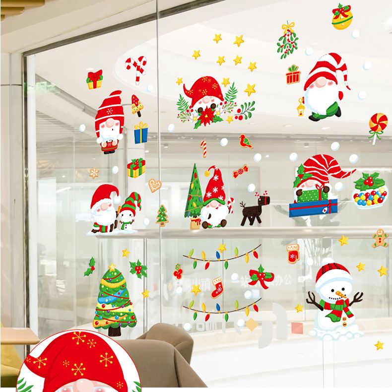 Nuovo set statico 2022 di 9 adesivi murali decorativi per finestre in vetro con nani di Natale_voghion.com