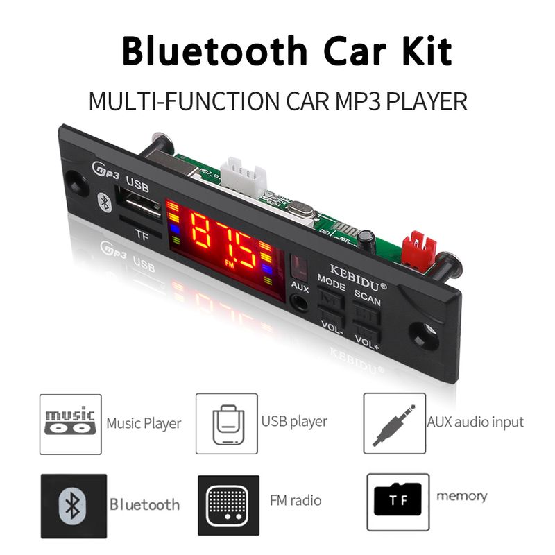 Kebidu Wireless Bluetooth 9V 12V WMA Decoder Board MP3 Player Audio USB TF FM Radio Module With Remote Control For Car_voghion.com