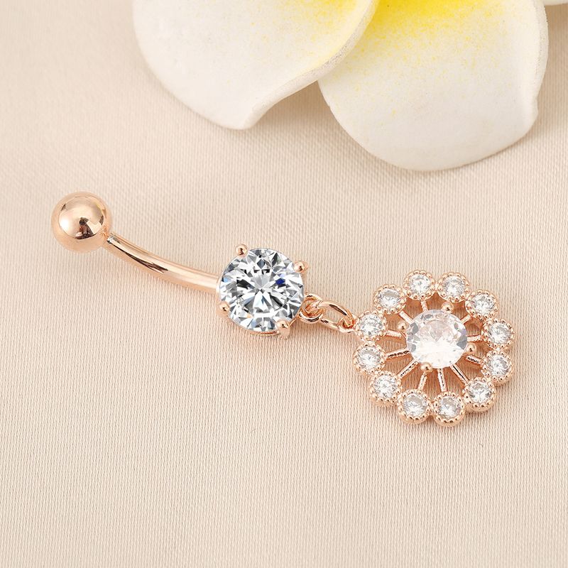 Piercing per ombelico a forma di girasole in acciaio inossidabile - Gioielli per piercing con diamanti_voghion.com