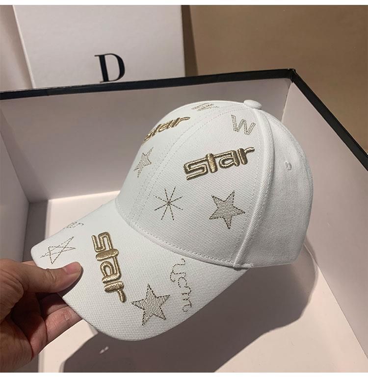 Broderad bokstäver femkantig stjärna basebollkeps, trendig Instagram-ansiktsdisplay, mångsidig vårshopping, avslappnad_voghion.com