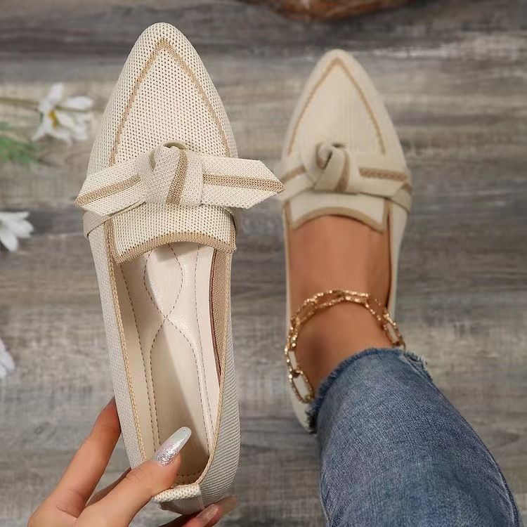 Slim Pointed, Oversized Flat Sole Single Shoe For Women, Fly Knit One Foot, Bow Tie, Casual And Breathable Women's Shoes_voghion.com