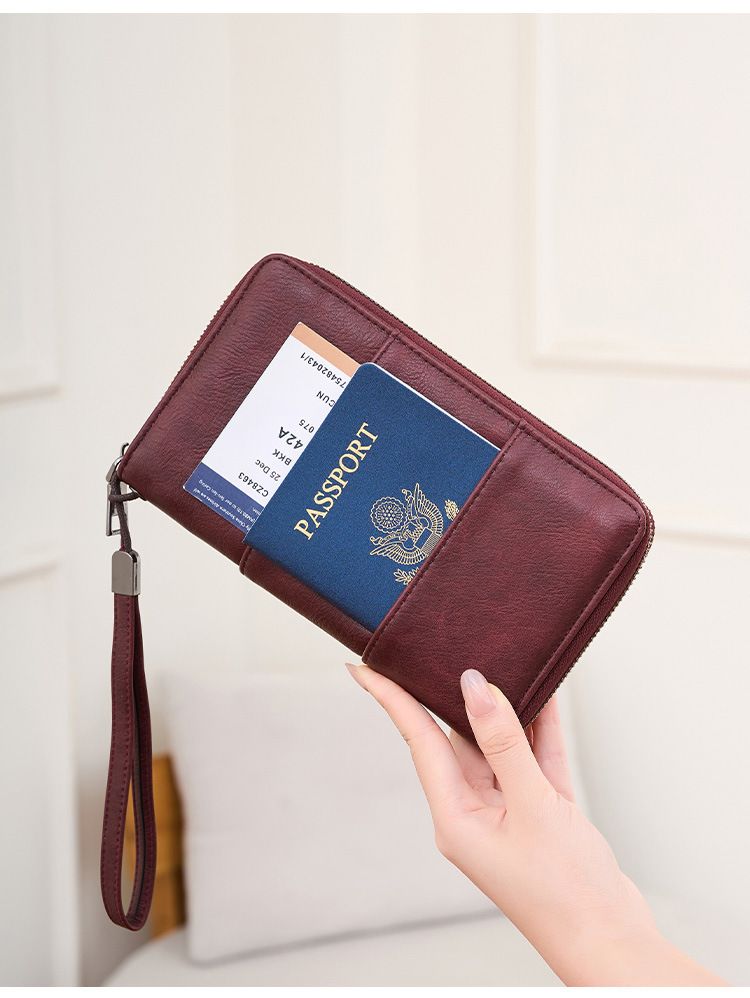 RFID Blocking Passport Wallet With Zipper - Multi-functional Travel Organizer For Credit Cards, IDs, Tickets - Lightweight & Durable PU Leather_voghion.com