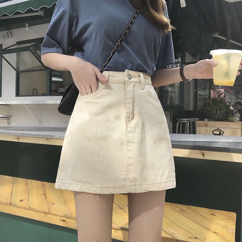 INS Black Half 2024 New Spring/Summer Korean Version Versatile High Waist A-line Wrapped Hip Denim Short Skirt for Women_voghion.com