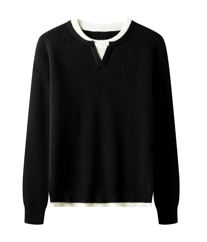 Maglione a collo alto a strati in stile coreano per uomo - Pullover oversize spesso con tessuto elasticizzato, dolcevita invernale casual_voghion.com
