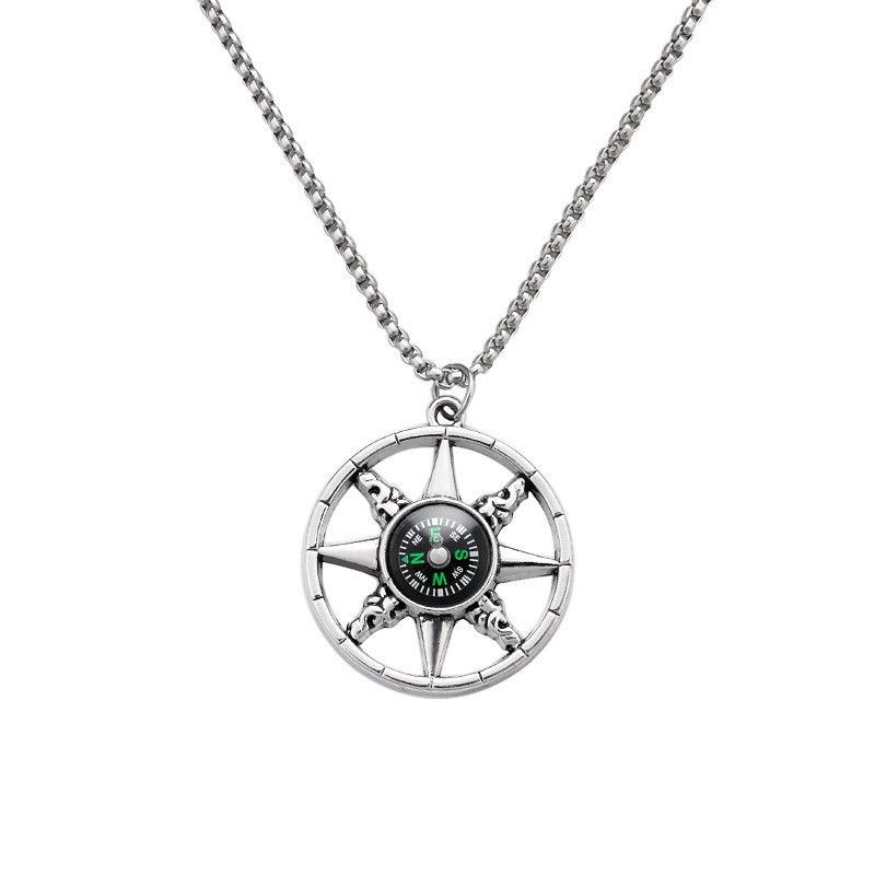 Compass Pendant Titanium Steel Necklace Men Ins Cool Style Hip-hop Personality Long Hoodie Chain Simple Temperament_voghion.com