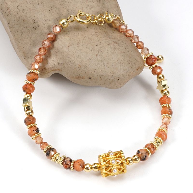 3 cm fasettert oransje rav zirkon naturstein armbånd halskjede kragebenkjede Maillard-stil_voghion.com