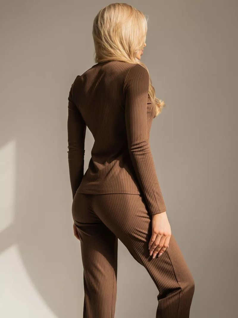 Kadın Pijama Takımı, Düz Renk Uzun Kollu Pantolon Günlük Takım_voghion.com