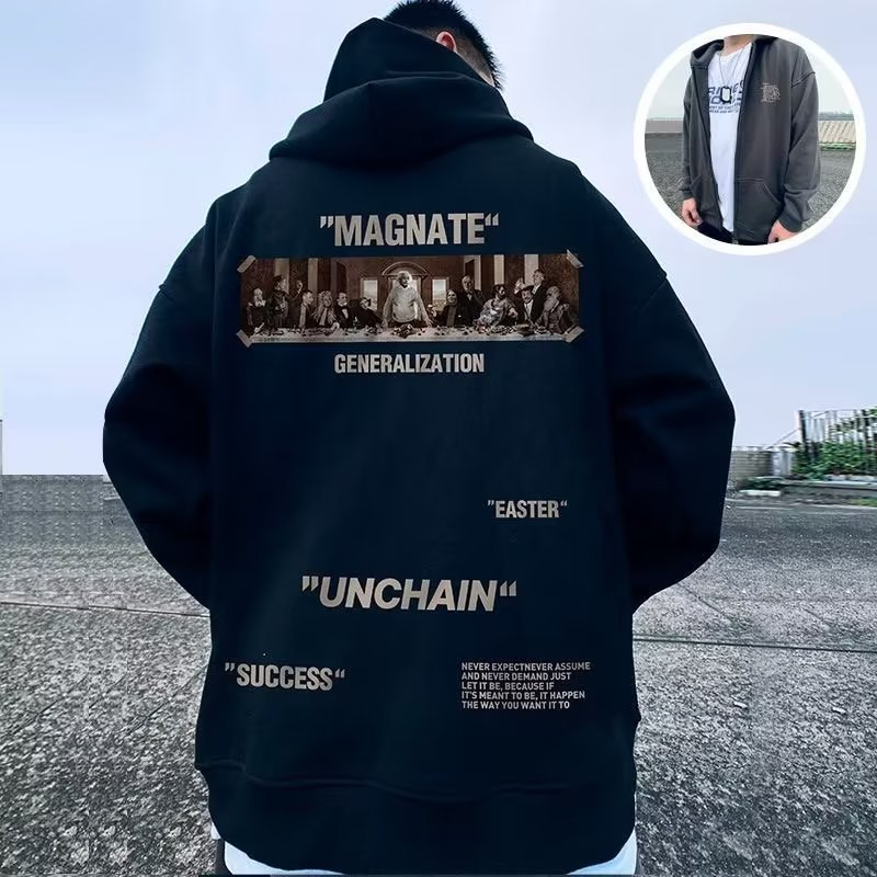New zippered hoodie men's winter cardigan oversized loose plush and thick hooded jacket 8XL_voghion.com