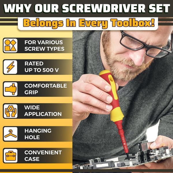 Insulated Screwdriver Set 14 Tips 3 Crosshead 3 Slotted 4 Six Point 2 Square 2 Hexagonal Magnetic Screwdriver Set With 500 V Rated Insulation And Ma_voghion.com