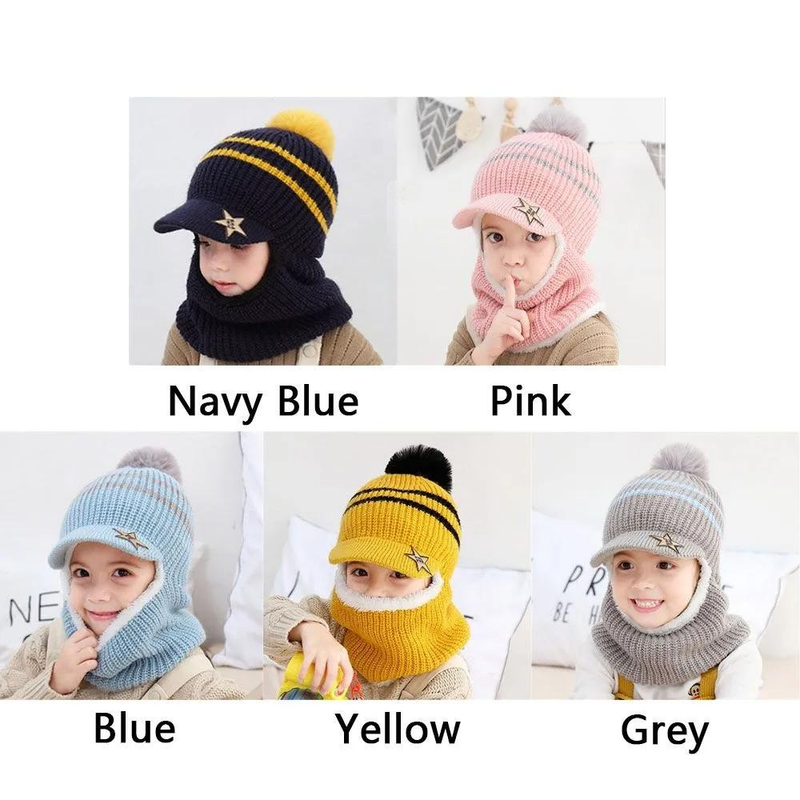 Inverno Bambini Più Cappelli Beanie In Pile Spessore Caldo Passamontagna Lavorato A Maglia Per Bambini All'aperto Ragazze Ragazzi Viso Copertura Palla di Pelo Bavaglino maschera_voghion.com