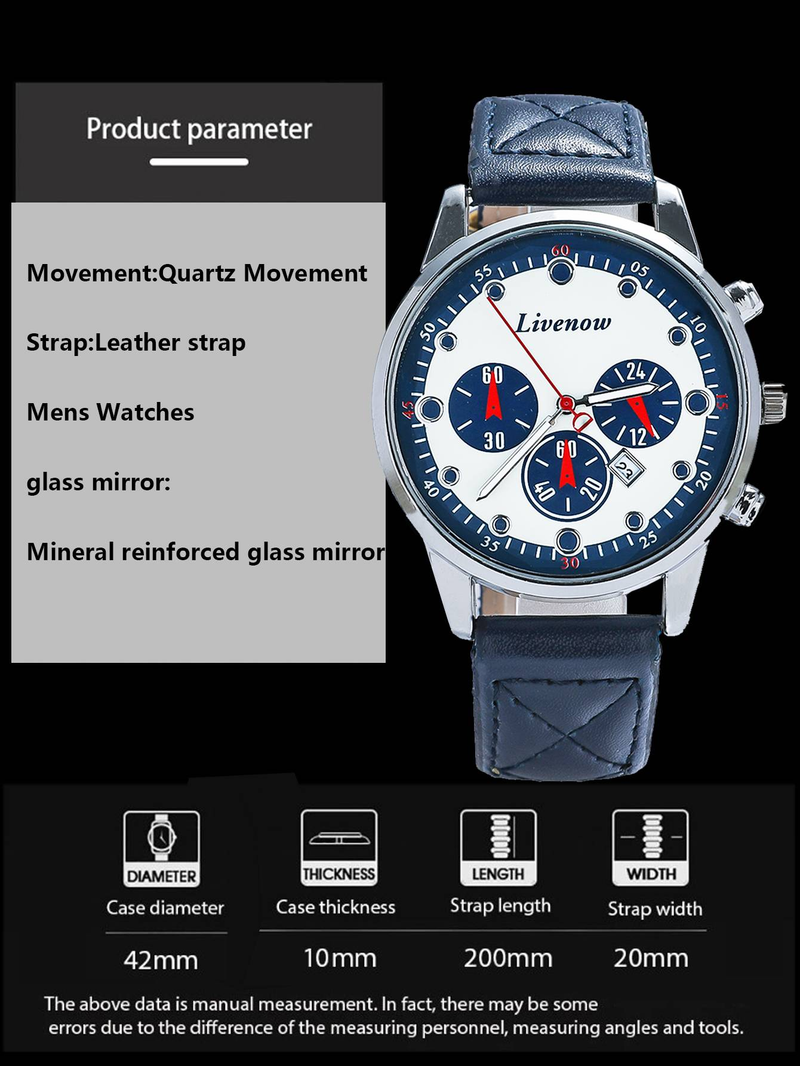 Men's Quartz Watch Date Display Casual Style Leather Strap Gift for Men_voghion.com