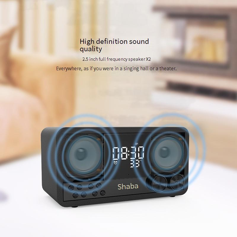 Meubles pour la maison Haut-parleur Bluetooth rétro en bois Haut-parleur Bluetooth sans fil Haut-parleur radio FM Haut-parleur d'horloge de bureau_voghion.com