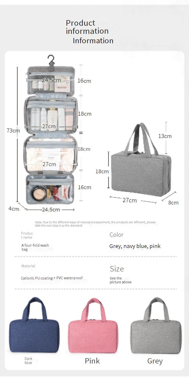 Casa e Jardim Bolsa de Viagem Impermeável com Gancho para Artigos de Higiene Pessoal Dobrável Portátil Multifuncional Bolsa de Armazenamento de Cosméticos_voghion.com