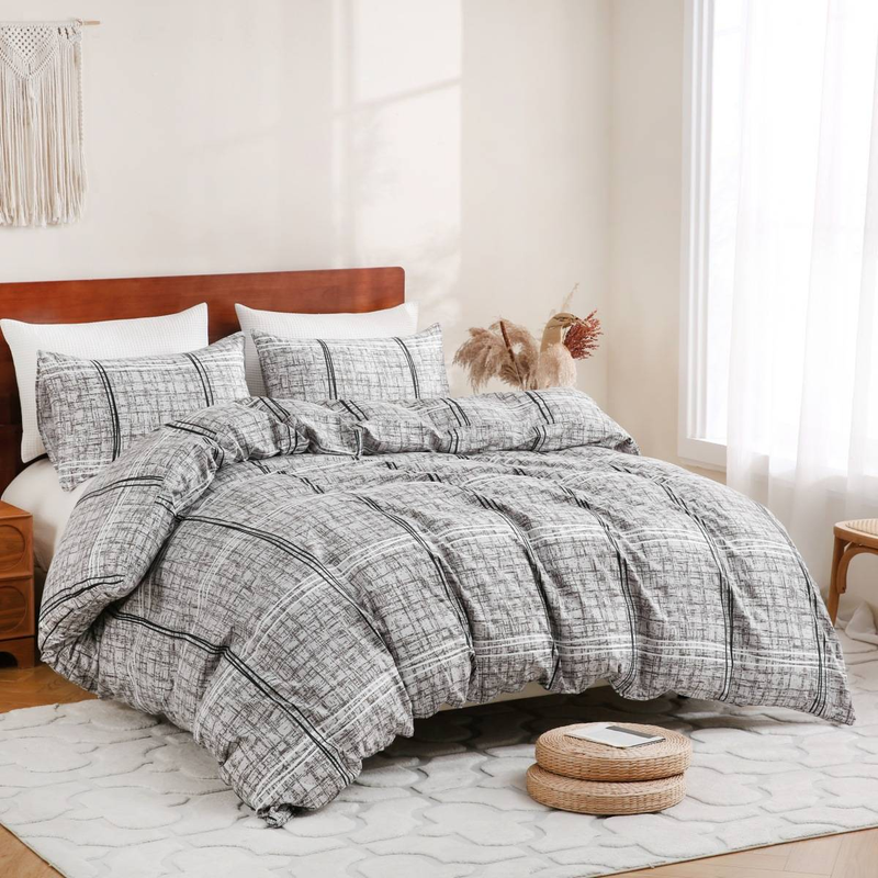 Soft Fiber Grey Modern Printed Duvet Cover Quilt Cover Bedding Three Piece Set_voghion.com