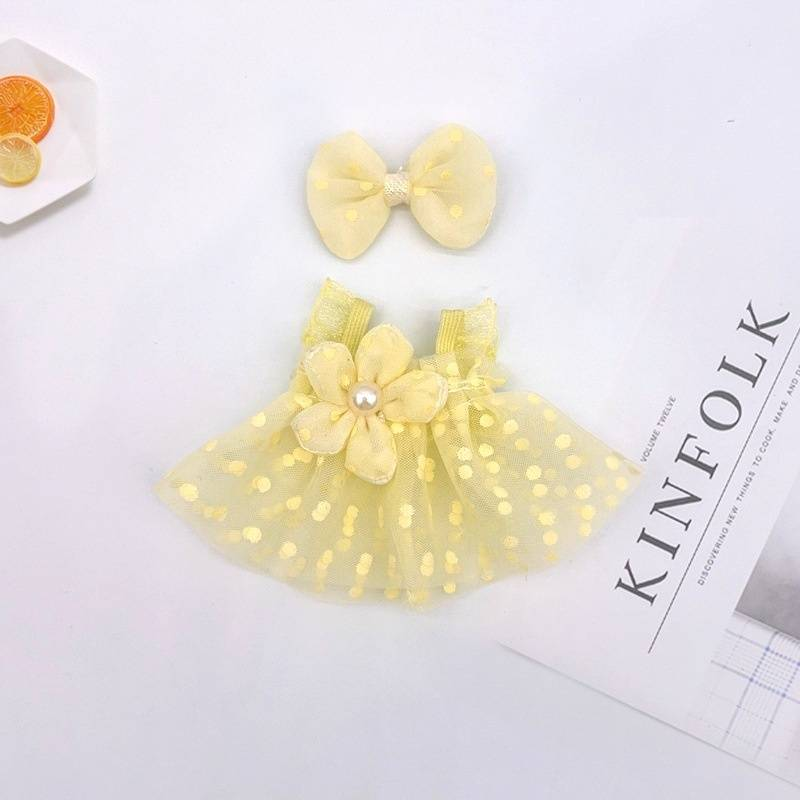 Conjunto de ropa para muñeca de 6,69 pulgadas, bonito atuendo que incluye vestido rosa esponjoso y lazo, accesorios de vestir de moda._voghion.com