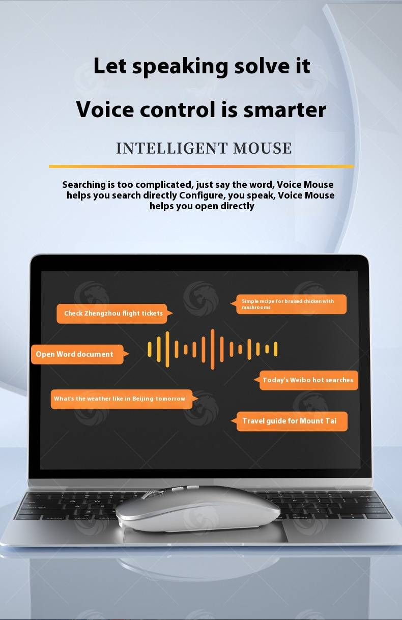 Mouse con controllo vocale AI – Mouse wireless Bluetooth e 2.4G con dettatura e traduzione multilingue (1600 DPI, scorrimento a 4 vie, portata 10 m)_voghion.com