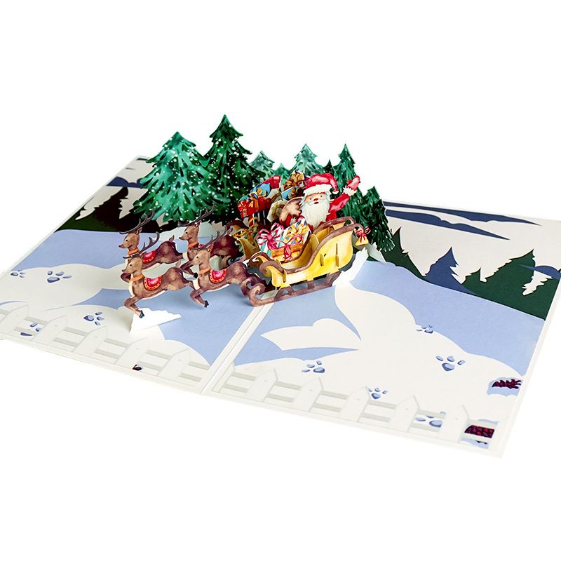 3D-Pop-up-Weihnachtskarten mit Musik und Lichtern – Festliche Weihnachtsgrußkarten, handgefertigte Papierskulpturen-Designs (Weihnachtsmann und Rentier)_voghion.com