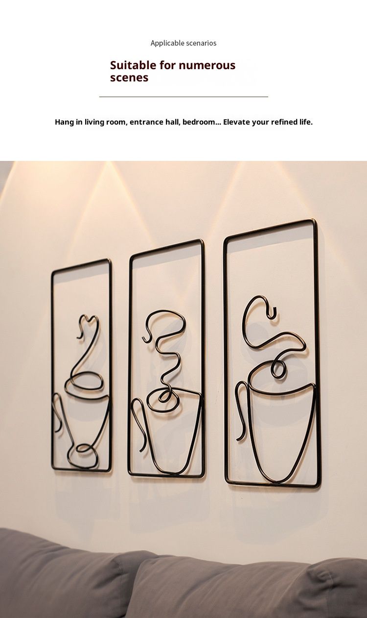 European-Style Coffee Cup Wall Art – Iron Hanging Decor For Entryway & Home (Black/Gold, Set Of 3)_voghion.com