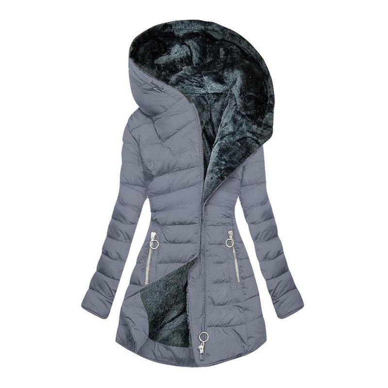 Women's Winter Hooded Parka Coat With Fleece Lining, Slim Fit Long Puffer Jacket, Warm Thickened Polyester Filling, Multiple Colors & Sizes_voghion.com