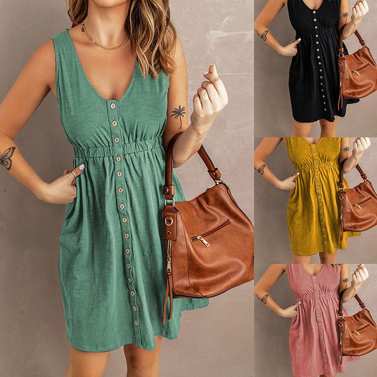 Primavera/Estate Nuovo Colore Solido Corto Sexy Spalle Scoperte Cintura Senza Maniche Vestito Natale Ringraziamento Halloween San Valentino_voghion.com