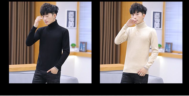 Maglione pullover autunno e inverno a maniche lunghe a collo alto in tinta unita da uomo, maglieria individuale da uomo slim fit_voghion.com