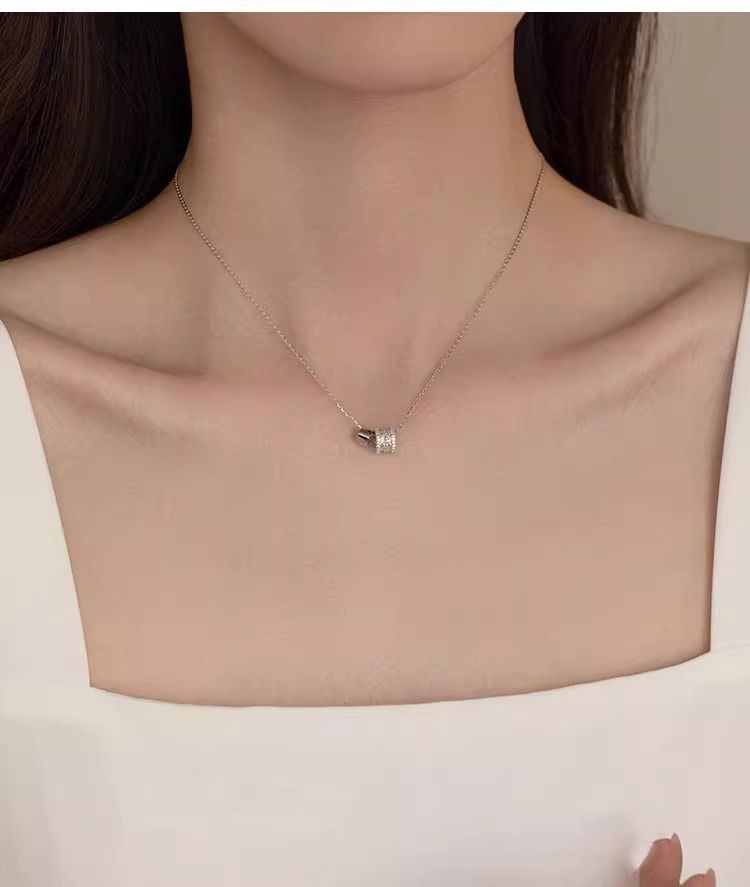 Sterling Silber Halskette Damen mit Glücksperlen, Schlanke Taille, Volldiamant, Leichter Luxus, Nische 2024 Neues Modell, Geburtstag_voghion.com