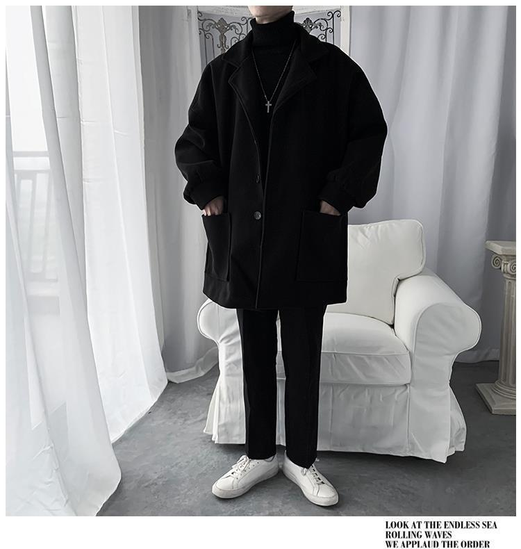 Coat male ins autumn winter youth jacket male solid color tooling students Korean version loose gown_voghion.com