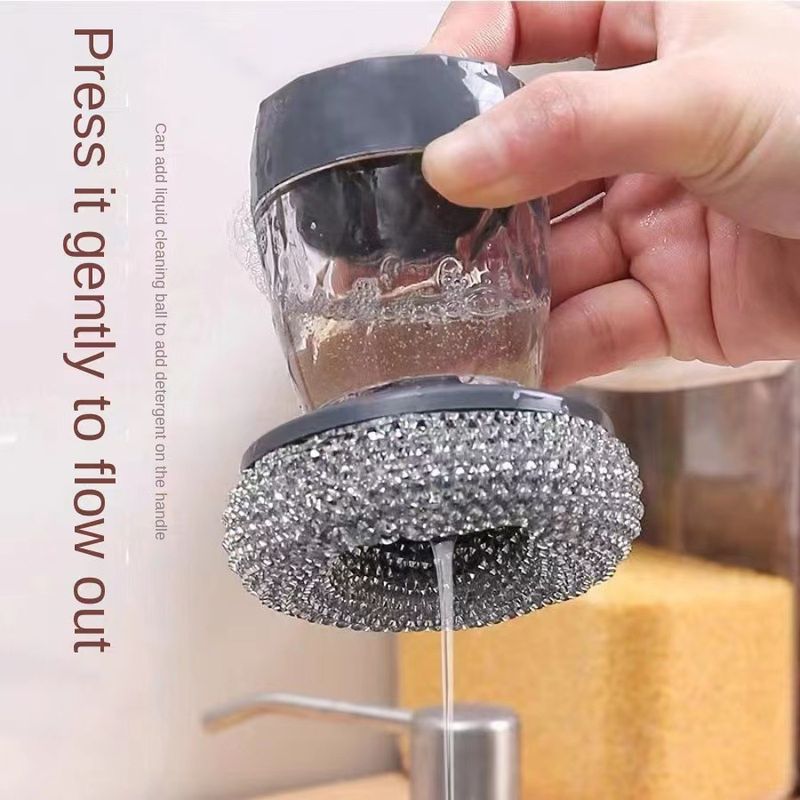 Magic Press-Type Automatic Liquid-Adding Washing Kitchen Household Scrubber Lazy No Damage To Cleaning Pot Brush_voghion.com