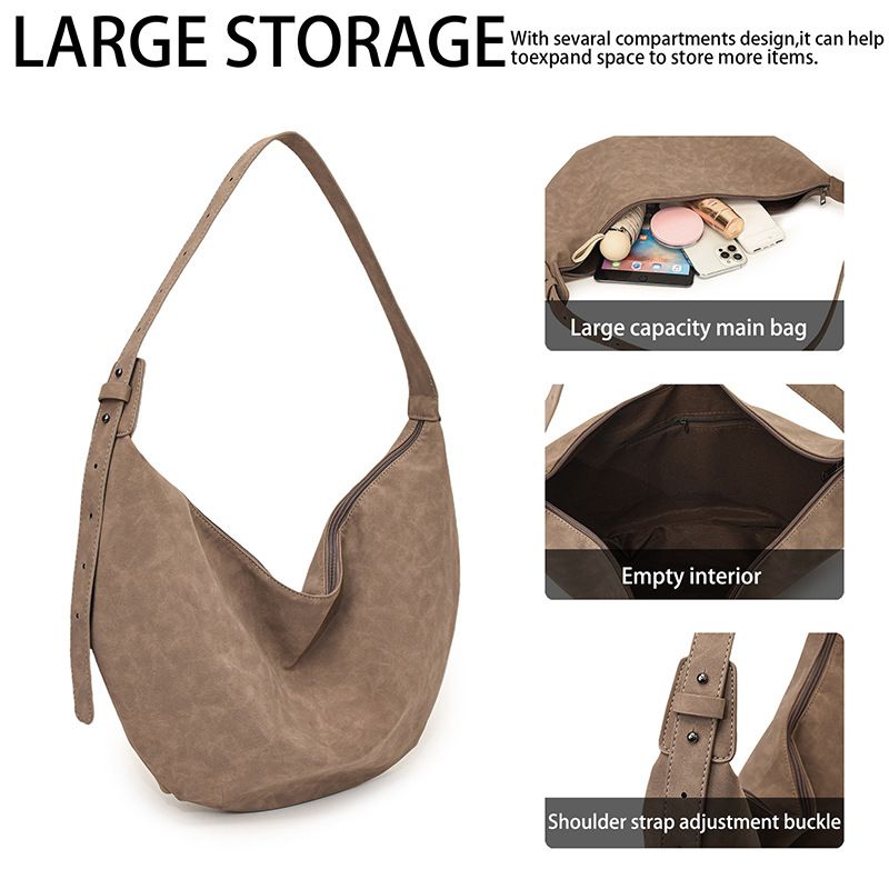 Bolso de hombro vintage para mujer: bolso bandolera de piel sintética de gran capacidad con cierre de cremallera, diseño clásico acolchado para uso diario._voghion.com