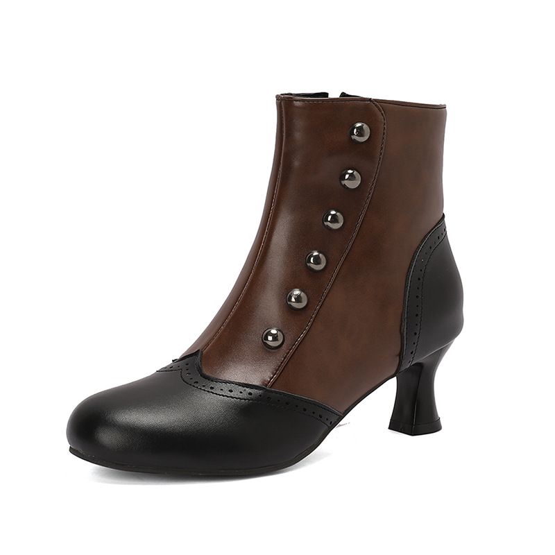 Damen Stiefeletten Herbst Winter Kurze Stiefel Farbblock Mitte Der Wade Mit Nieten Roman Dicker Mittelhoher Absatz Martin Brogue Damen S Stiefel Größe_voghion.com
