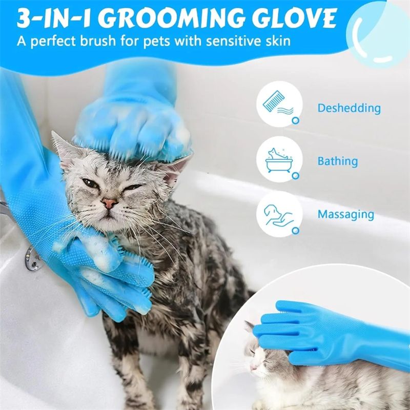 Fellpflegehandschuhe für Haustiere, Badeshampoo für Hunde und Katzen, Schrubber, magischer Geschirrspülreiniger, Silikonhandschuhe zur Haarentfernung für von PawParty Store_voghion.com
