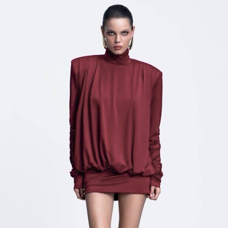 Abito corto sexy senza schienale con pieghe multiple, ampio e scollato, da donna, autunno e inverno_voghion.com