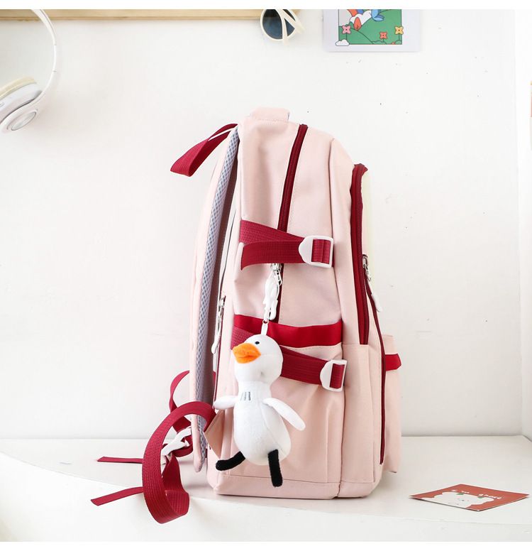 Bagage och väskor studentryggsäck ins högvärdig ryggsäck högstadiet flickor stor kapacitet fyra delars set macaron kontrastfärg skolväska_voghion.com