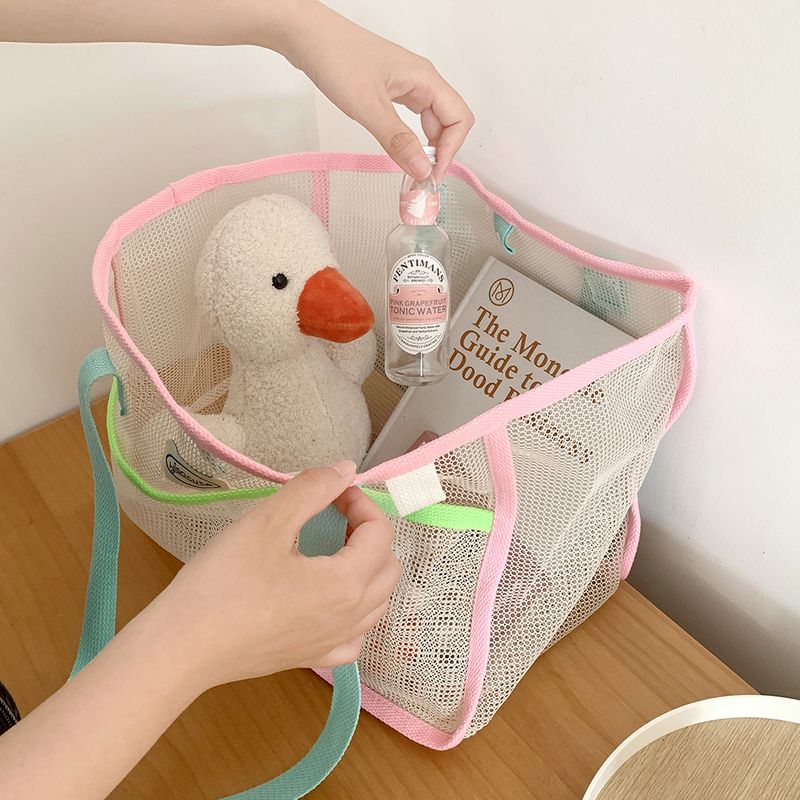 Borsa tote Hisocute in stile coreano per ragazze, borsa da spiaggia in rete anti-acqua, borsa da bagno di grande capacità_voghion.com