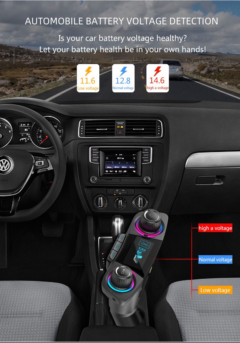 Αυτοκίνητο MP3 Bluetooth Hands-free Πομπός αυτοκινήτου Bluetooth fm 2.1A γρήγορη φόρτιση_voghion.com